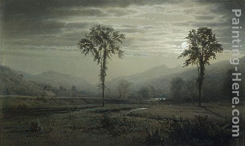 Moonlight on Mount Lafayette, New Hampshire painting - William Trost Richards Moonlight on Mount Lafayette, New Hampshire art painting
